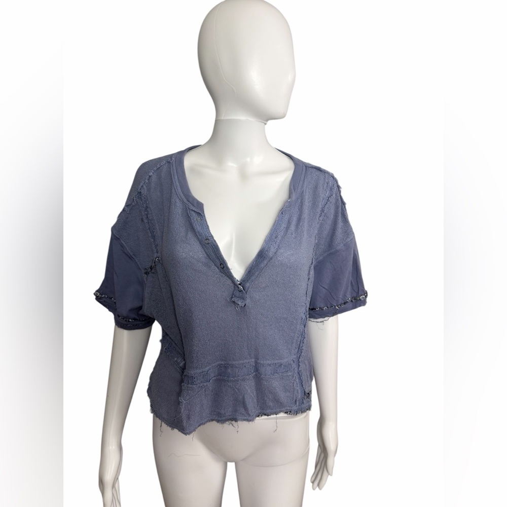 We The Free Distressed Blue Crop Top Distressed L